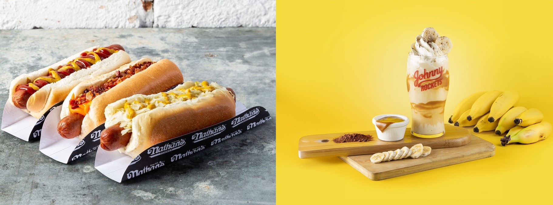 Collabs exclusivas: hot dogs da Nathan’s Famous e milkshake de banoffee da Nanica® chegam ao Johnny Rockets
