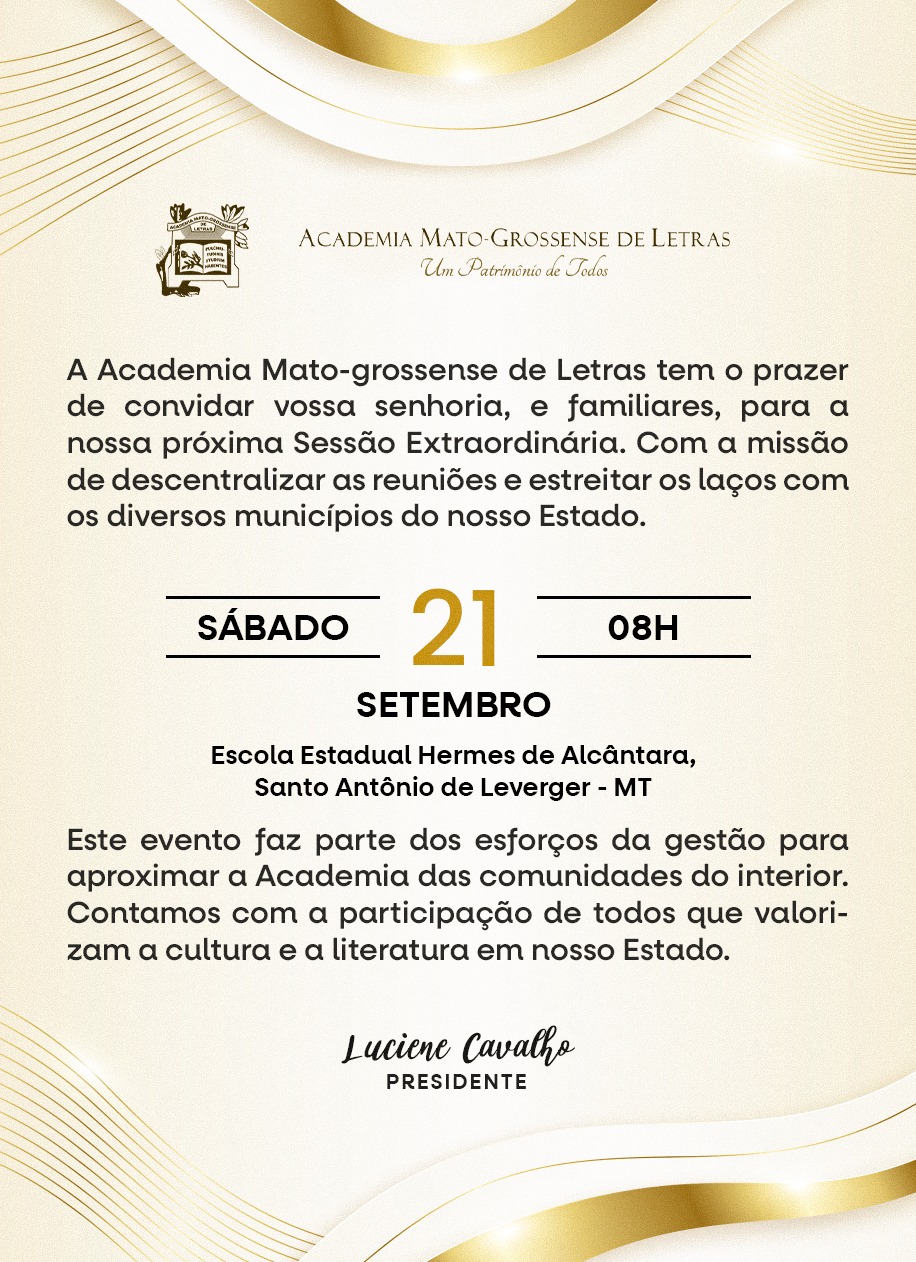 Academia de Letras realiza, neste sábado (21), sessão em Santo Antônio de Leverger