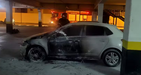 Rondonópolis | Câmera flagra suspeito ateando fogo em carro dentro de estacionamento de supermercado